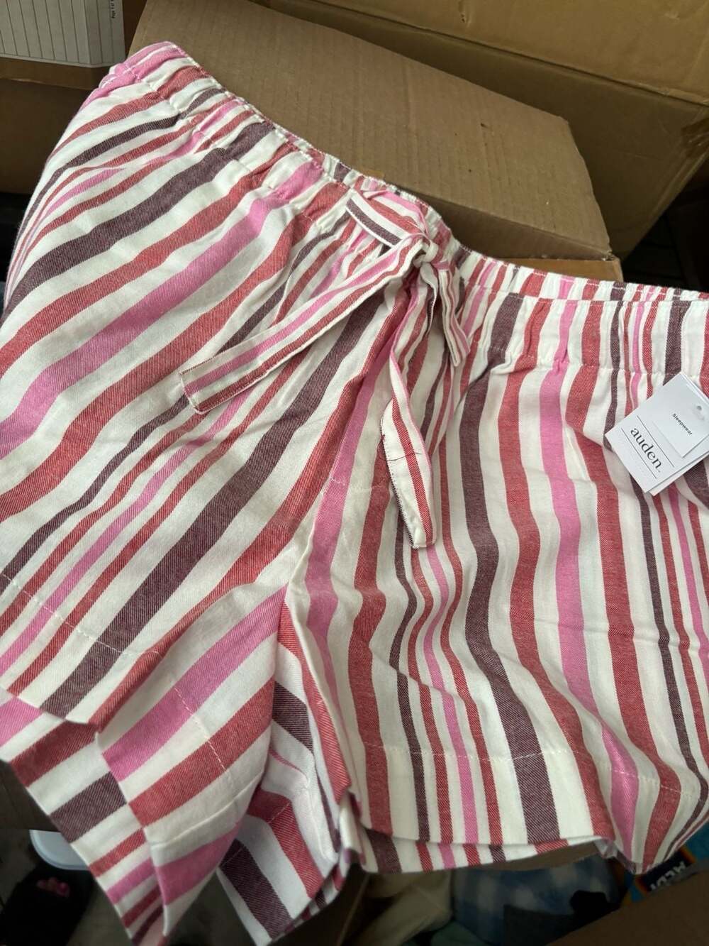 4 total pair of Auden Sleepwear Shorts Size L Red Pink Striped Pajama Lounge